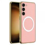 GKK Samsung Galaxy S23 Plus Skal Litchimönster Pläterad Kant MagSafe Rosa