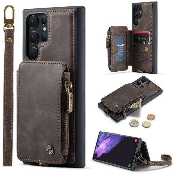 CaseMe Samsung Galaxy S23 Ultra Skal C20 Kortfack Dragkedja Kaffe