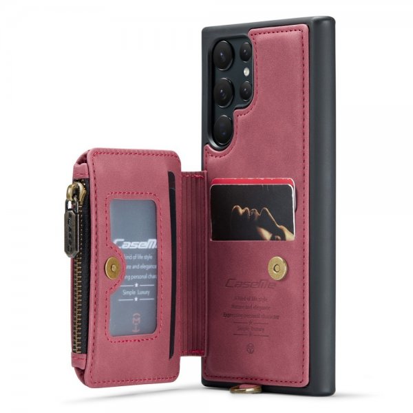 CaseMe Samsung Galaxy S23 Ultra Skal C20 Kortfack Dragkedja Röd