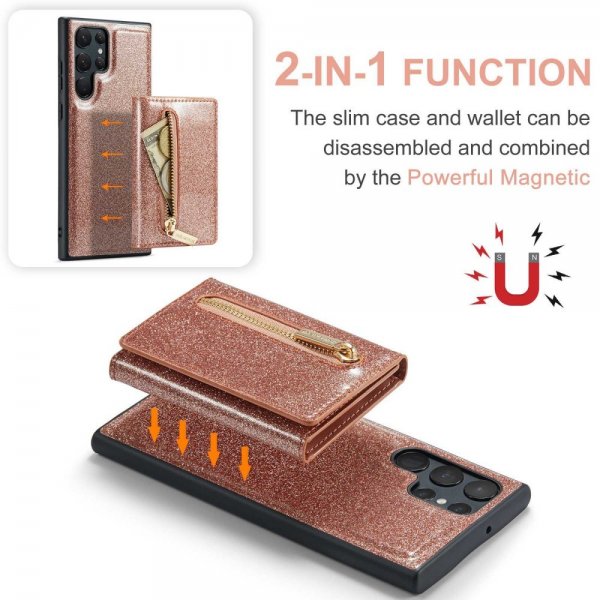 Dg.Ming Samsung Galaxy S23 Ultra Skal M3 Series Löstagbar Korthållare Glitter Roseguld