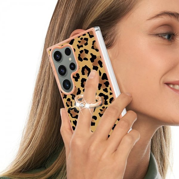 Samsung Galaxy S23 Ultra Skal med Finger Ring Motiv Leopardmönster