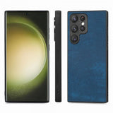 Enkay Samsung Galaxy S23 Ultra Skal med Skärmskydd Lädertextur Blå