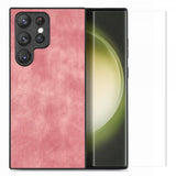 Enkay Samsung Galaxy S23 Ultra Skal med Skärmskydd Lädertextur Rosa