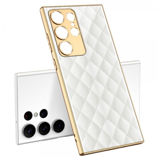 GKK Samsung Galaxy S23 Ultra Skal Motiv Vita Rutor