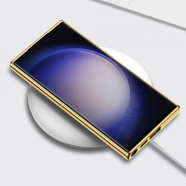 GKK Samsung Galaxy S23 Ultra Skal Tyg Pläterad Kant Grön