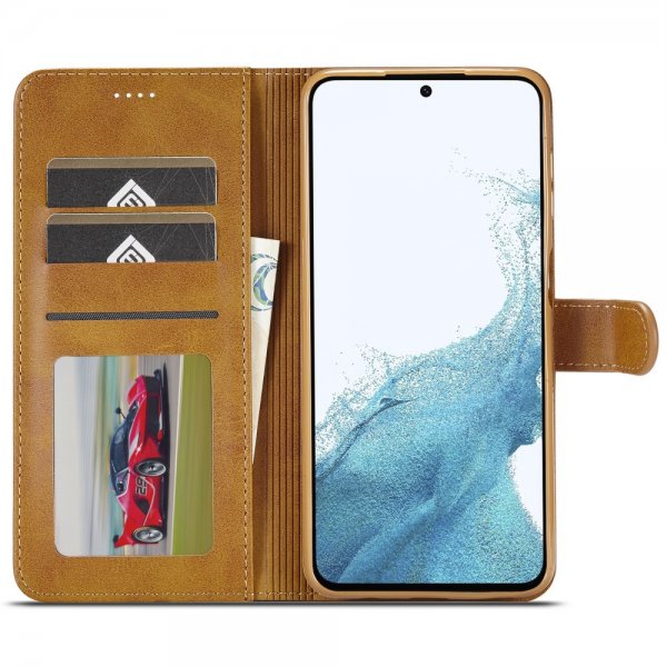 Lc.Imeeke Samsung Galaxy S24 FE Fodral med Kortfack Stativfunktion Ljusbrun