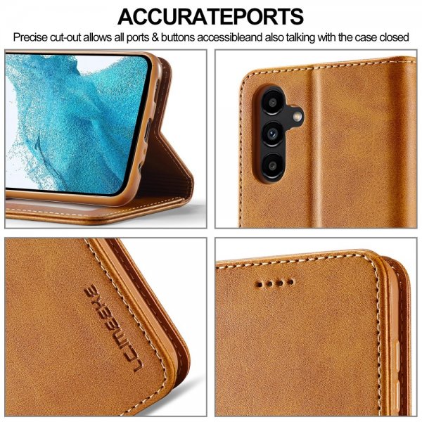 Lc.Imeeke Samsung Galaxy S24 FE Fodral med Kortfack Stativfunktion Ljusbrun