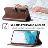 Lc.Imeeke Samsung Galaxy S24 FE Fodral med Kortfack Stativfunktion Mörkbrun