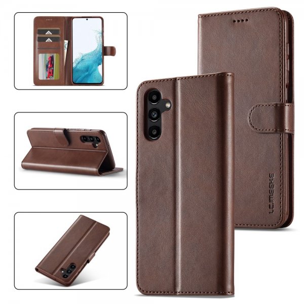 Lc.Imeeke Samsung Galaxy S24 FE Fodral med Kortfack Stativfunktion Mörkbrun