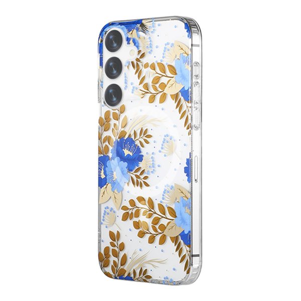 Samsung Galaxy S24 Plus Skal Blommönster MagSafe Blå Guld