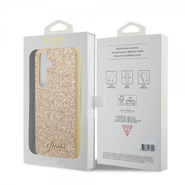 Guess Samsung Galaxy S24 Plus Skal Fixed Glitter Guld