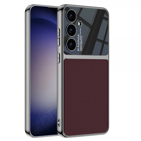 GKK Samsung Galaxy S24 Plus Skal Pläterad Kant Lädermönster Röd