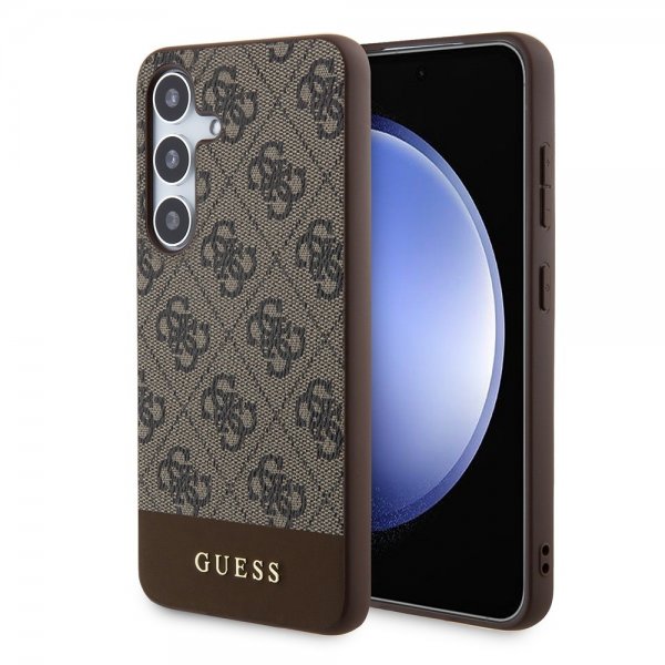 Guess Samsung Galaxy S24 Skal Bottom Stripe Metal Logo Brun