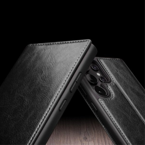 Qialino Samsung Galaxy S24 Ultra Fodral Äkta Läder Svart