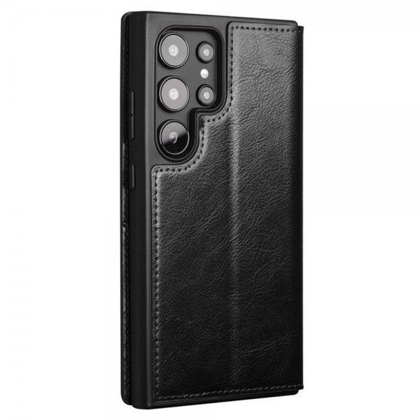 Qialino Samsung Galaxy S24 Ultra Fodral Äkta Läder Svart