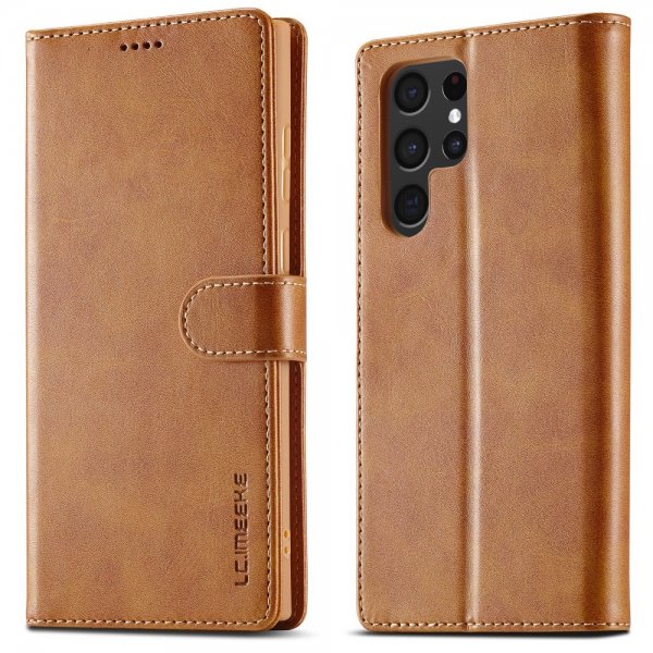 Lc.Imeeke Samsung Galaxy S24 Ultra Fodral med Kortfack Stativfunktion Ljusbrun