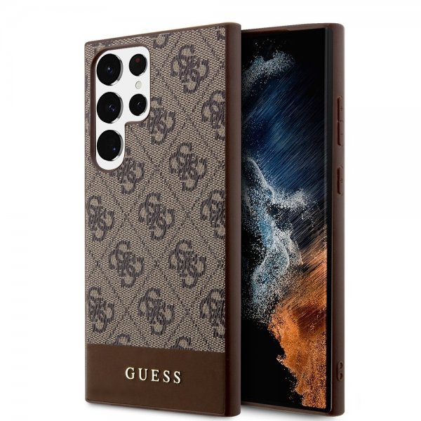 Guess Samsung Galaxy S24 Ultra Skal Bottom Stripe Metal Logo Brun