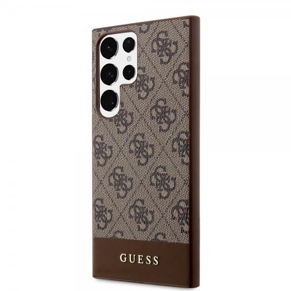 Guess Samsung Galaxy S24 Ultra Skal Bottom Stripe Metal Logo Brun
