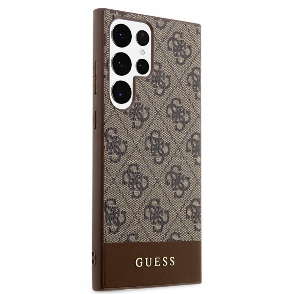 Guess Samsung Galaxy S24 Ultra Skal Bottom Stripe Metal Logo Brun