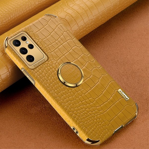 Samsung Galaxy S24 Ultra Skal Krokodilmönster Finger Ring Gul