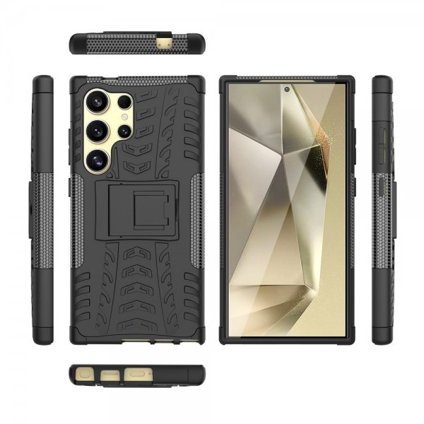 Samsung Galaxy S24 Ultra Skal Däckmönster Stativfunktion Svart