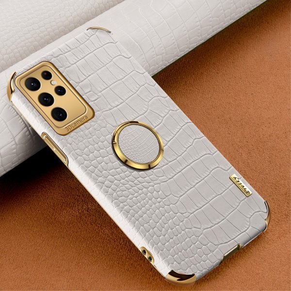 Samsung Galaxy S24 Ultra Skal Krokodilmönster Finger Ring Vit