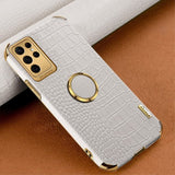 Samsung Galaxy S24 Ultra Skal Krokodilmönster Finger Ring Vit