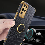 Samsung Galaxy S24 Ultra Skal Krokodilmönster Finger Ring Vit