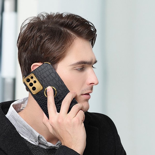Samsung Galaxy S24 Ultra Skal Krokodilmönster Finger Ring Vit