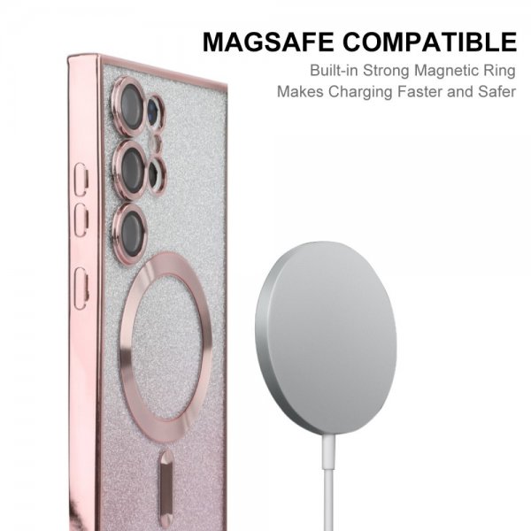 Enkay Samsung Galaxy S24 Ultra Skal Pläterad Kant Glitter MagSafe Rosa