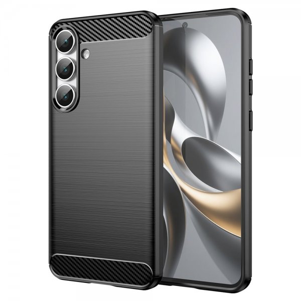 Samsung Galaxy S25 FE Skal Borstad Kolfibertextur Svart