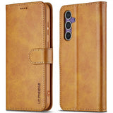 Lc.Imeeke Samsung Galaxy S25 Fodral med Kortfack Stativfunktion Ljusbrun