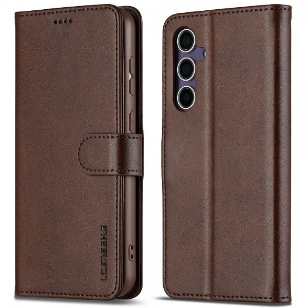 Lc.Imeeke Samsung Galaxy S25 Fodral med Kortfack Stativfunktion Mörkbrun