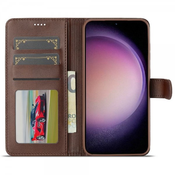 Lc.Imeeke Samsung Galaxy S25 Plus Fodral med Kortfack Stativfunktion Mörkbrun