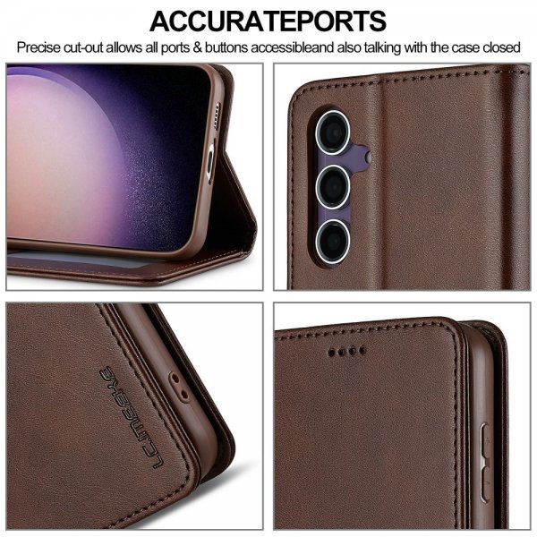 Lc.Imeeke Samsung Galaxy S25 Plus Fodral med Kortfack Stativfunktion Mörkbrun