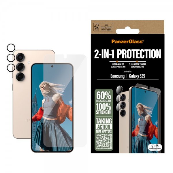 PanzerGlass Samsung Galaxy S25 Skärmskydd och Kameraskydd 2-in-1 Bundle