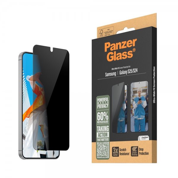 PanzerGlass Samsung Galaxy S24/Galaxy S25 Skärmskydd Ultra-Wide Fit Privacy EasyAligner