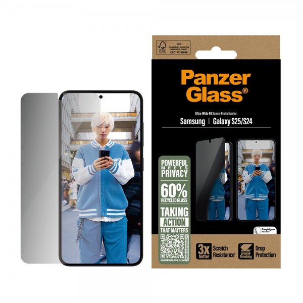 PanzerGlass Samsung Galaxy S24/Galaxy S25 Skärmskydd Ultra-Wide Fit Privacy EasyAligner