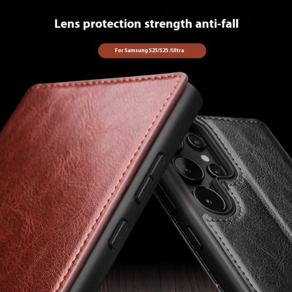 Qialino Samsung Galaxy S25 Ultra Fodral Äkta Läder Brun