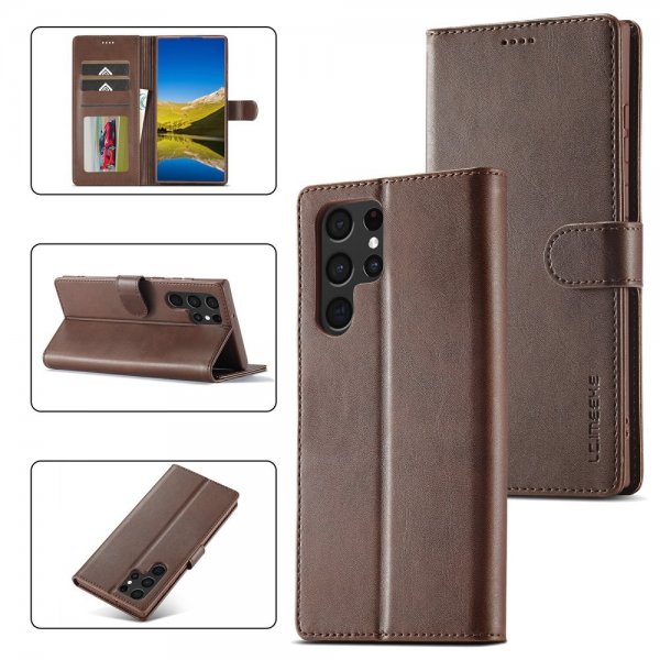 Lc.Imeeke Samsung Galaxy S25 Ultra Fodral med Kortfack Stativfunktion Mörkbrun