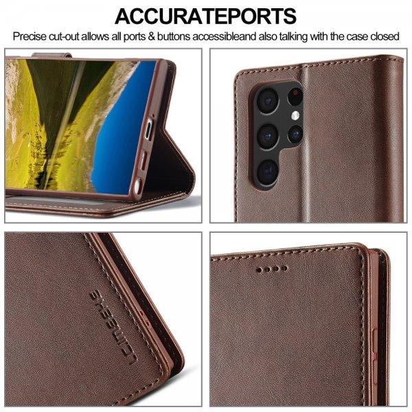 Lc.Imeeke Samsung Galaxy S25 Ultra Fodral med Kortfack Stativfunktion Mörkbrun