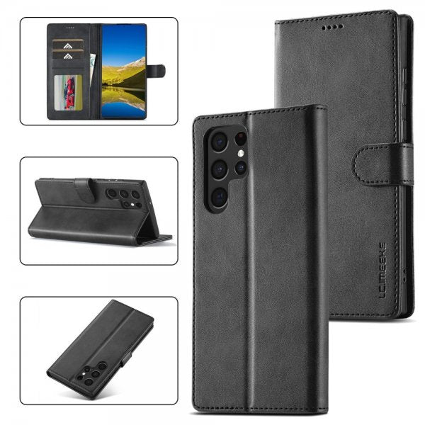 Lc.Imeeke Samsung Galaxy S25 Ultra Fodral med Kortfack Stativfunktion Svart