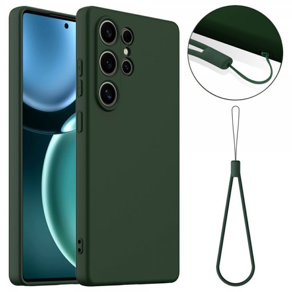 Samsung Galaxy S25 Ultra Skal med Strap Silikon MagSafe Mörkgrön