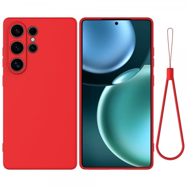 Samsung Galaxy S25 Ultra Skal med Strap Silikon Röd