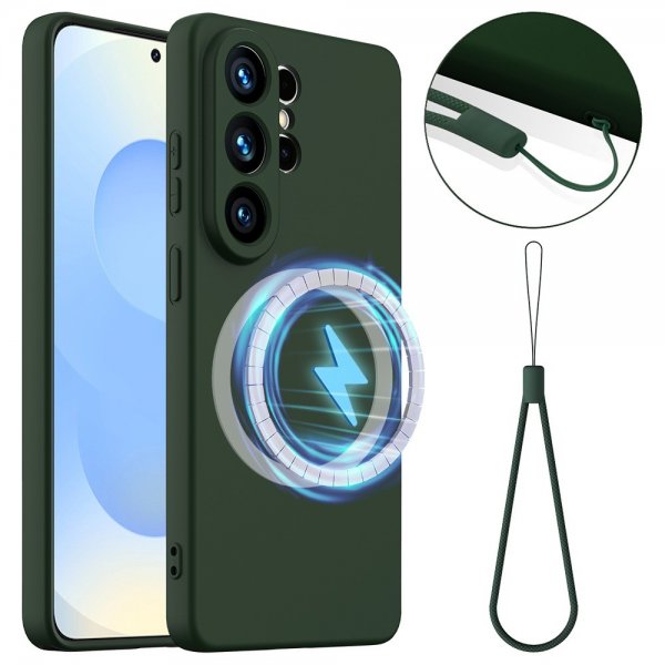 Samsung Galaxy S26 Ultra Skal med Strap Silikon MagSafe Mörkgrön