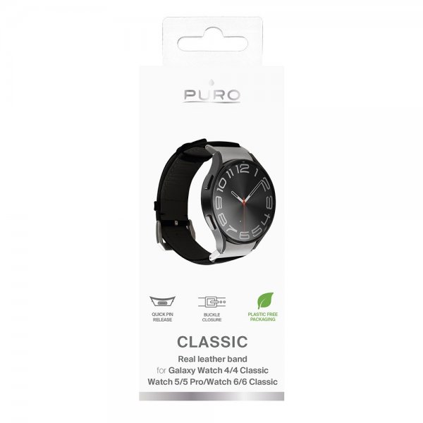 Puro Samsung Galaxy Watch 20mm Armband Leather Band Svart