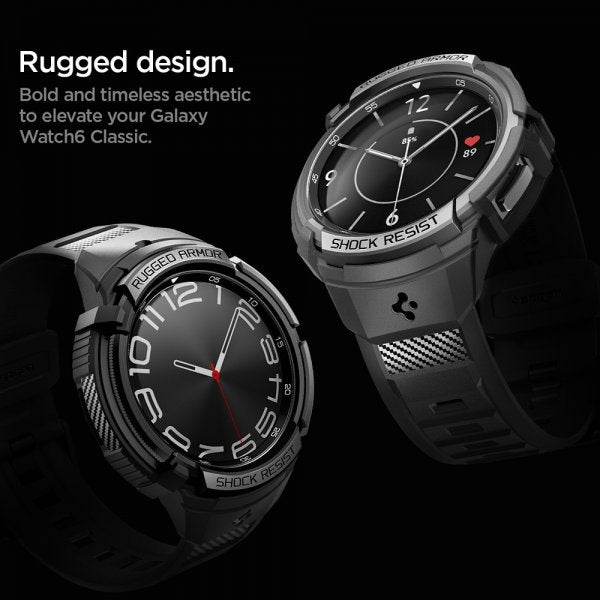 Spigen Samsung Galaxy Watch 6 Classic 47mm Skal och Armband Rugged Armor Pro Svart