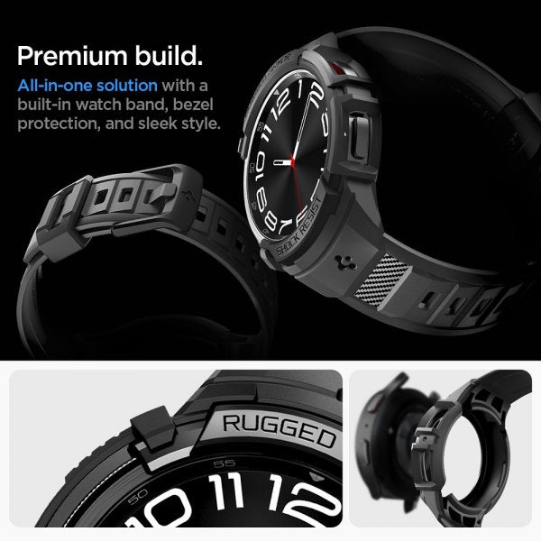 Spigen Samsung Galaxy Watch 6 Classic 47mm Skal och Armband Rugged Armor Pro Svart