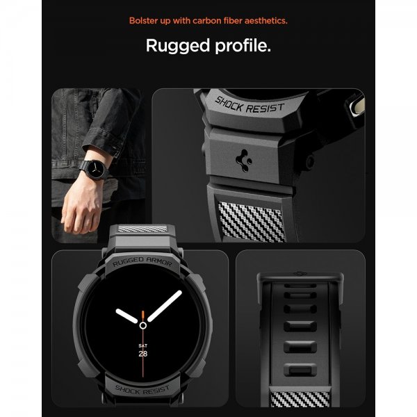 Spigen Samsung Galaxy Watch 8 44mm Armband och Skal Rugged Armor Pro Matte Black