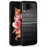 Qialino Samsung Galaxy Z Flip 4 Skal Krokodilmönster Svart